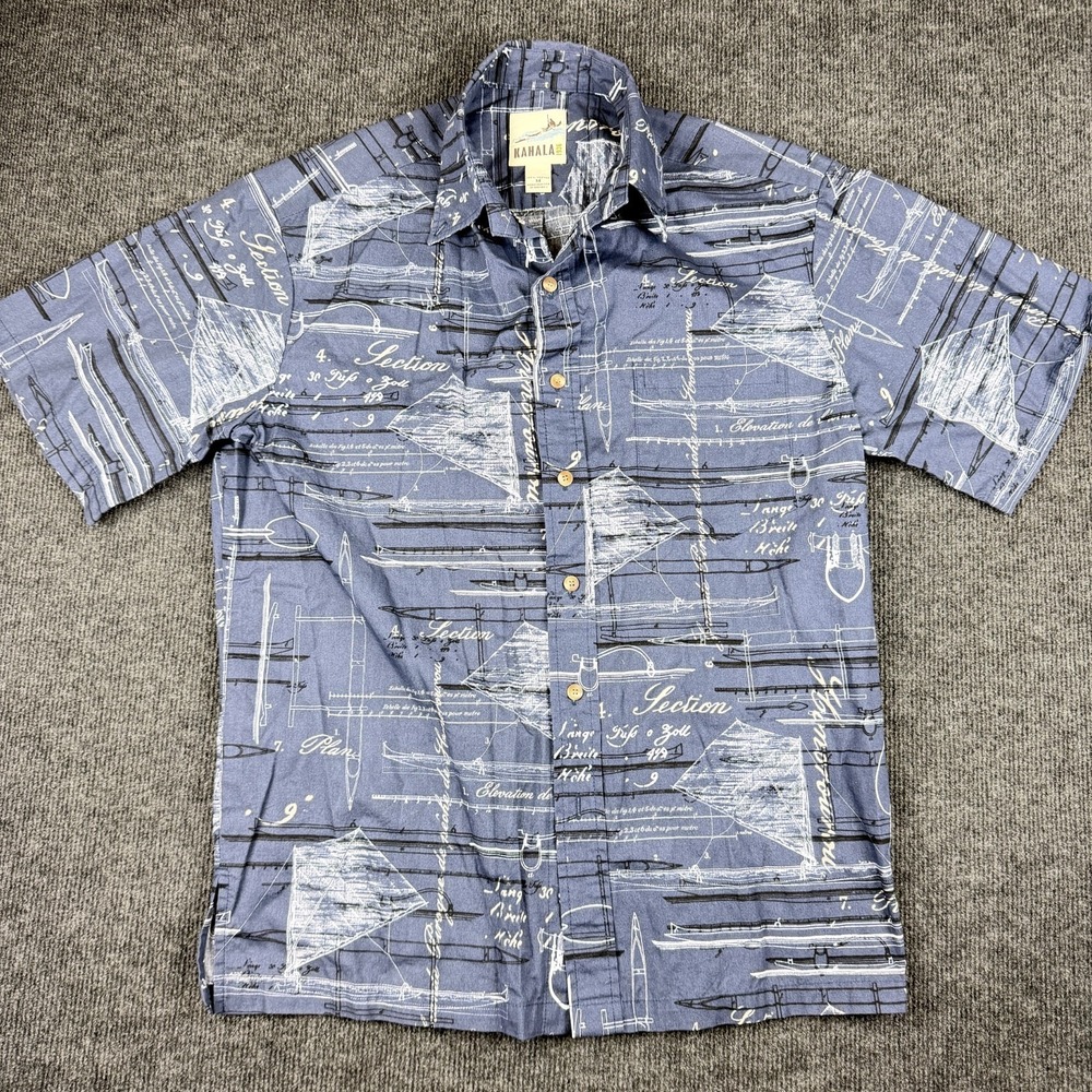 Kahala Hawaiian Shirt Medium Blue Cotton Handcrafted Made in Hawaii Nautical